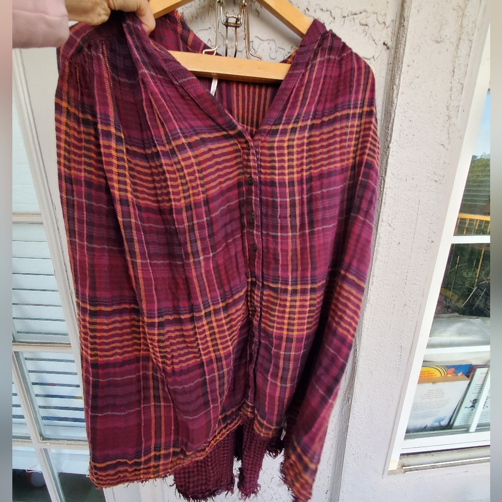 Free People Plaid Button-Up Women's Come On Over Top Sz S - Picture 5 of 9